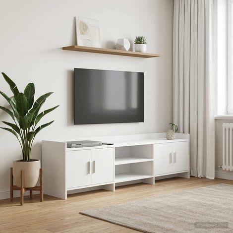 Meuble TV bas 4 portes en bois d’ingénierie blanc, 168 x 33 x 47 cm - PANGIVO (1/5)
