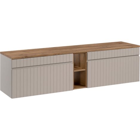 Ac-Deco – Ensemble de meubles de salle de bain 180 cm – 2 meubles sous vasque avec tiroirs – Armoire avec étagères – MDF Emblematic Cashmere