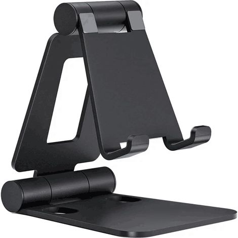 Faltbarer, freihändiger Handyhalter für den Schreibtisch, verstellbarer Betrachtungswinkel, passend für Smartphones und Tablets bis zu 7–10 Zoll, Schwarz, Einheitsgröße (1/5)