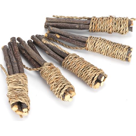 Lot de 5 bâtonnets en bois à mâcher pour animaux de compagnie, nettoyant les dents pour perroquets, lapins, hamsters et autres petits animaux (1/5)