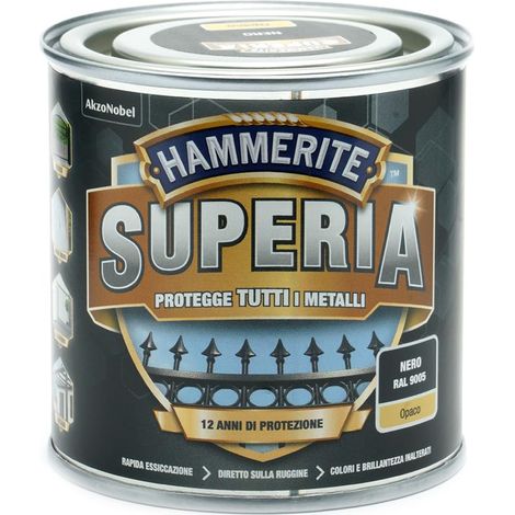 Hammerite Superia smalto metallo antiruggine interno e esterno, Opaco Nero, 250 ml (1/2)