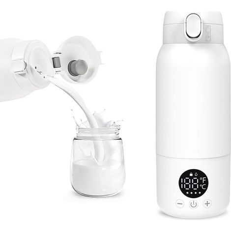 Chauffe-biberon portable de 500 ml - Chauffe-biberon pour bébé en déplacement, chauffe rapidement le lait maternel et l'eau, réglable de 35 à 70 degrés, rechargeable par USB (blanc) (1/5)