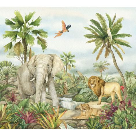 papier peint panoramique animaux de la jungle vert  - Sanders & Sanders (1/4)