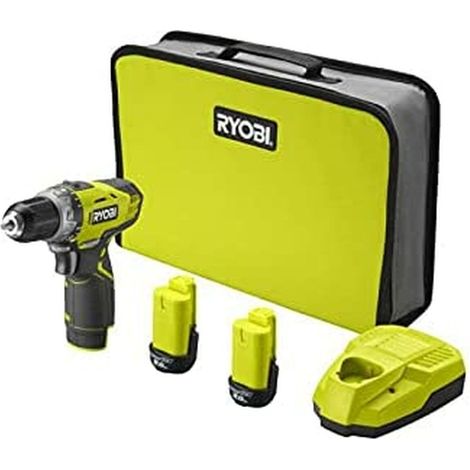 RYOBI - Akkuschrauber 12V - 1 Gang - 25 Nm - 24 Positionen - 10 mm Bohrfutter + 2 Batterien 2 Ah, Ladegerät & Tasche - RCD1201-220S