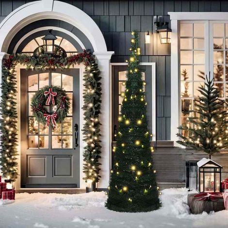 Albero di Natale Albero natalizio Albero festivo Artificiale Apribile Preilluminato Verde 210cm (1/5)