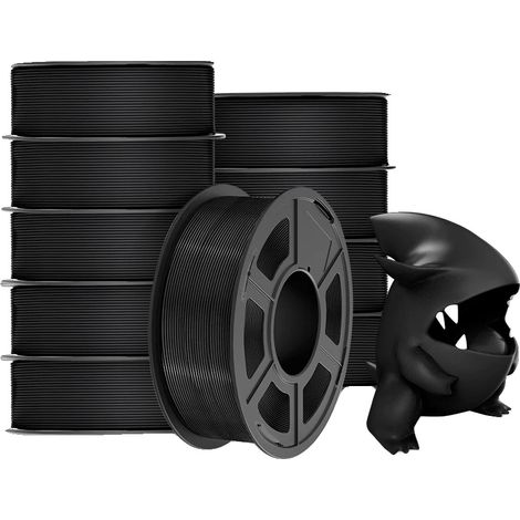 Filamento PLA per stampa 3D, diametro 1,75 mm, set da 10 pezzi, compatibile con stampanti FDM, PLAMT Nero 10 pezzi (1/2)