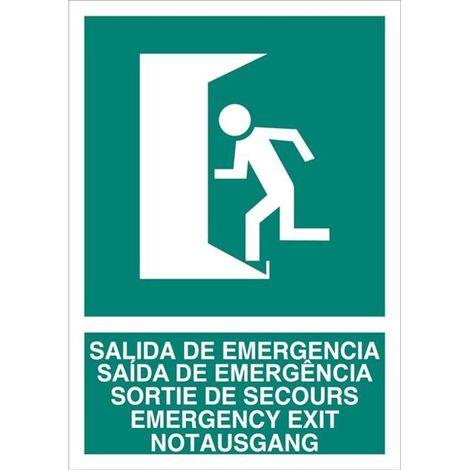 Panneau de sortie de secours luminescent 297x210mm, pictogramme et texte inclus.