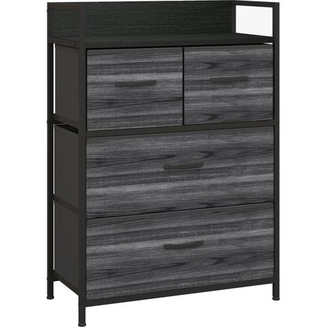 Cómoda de almacenamiento de 4 cajones de tela con estructura de acero, 60 x 29 x 85 cm, negra (1/5)