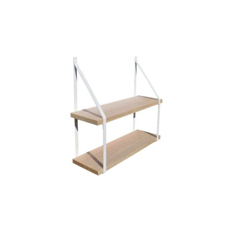 Étagère murale double bois Cali 19 avec supports métal blanc