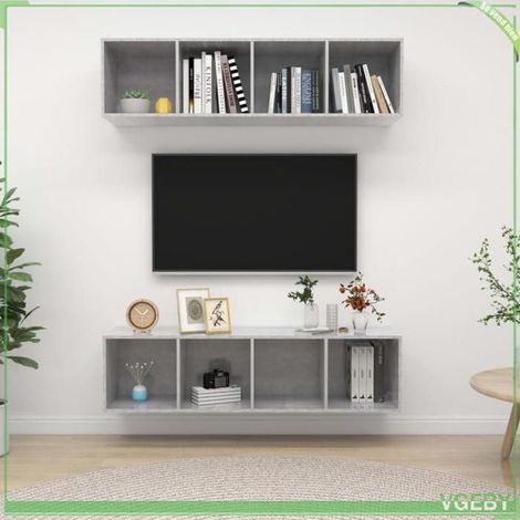 Meuble TV mural - 3079785 - Gris béton - Bois d'ingénierie - 2 pcs (1/5)
