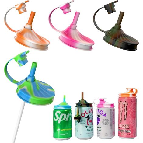 Set mit 4 Getränkedosendeckeln mit Strohhalm, Silikondeckel für Getränkedosen, Deckel für Energy-Drink-Dosen, BPA-frei, wiederverwendbare Deckel, geeignet für Limonaden, Coca-Cola, Bier, Säfte, kompat (1/5)