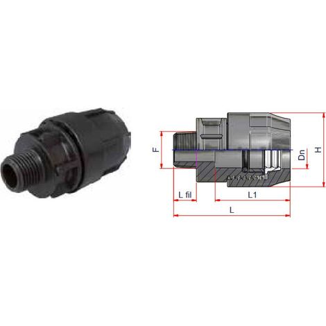 Raccordo filettato diritto Nupi maschio - diametro 25 mm - 1/2" in PE 10KRFM2512