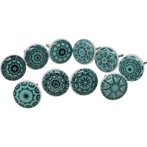 Lot de 10 boutons en céramique faits à la main, vert, pour commode, tiroir, armoire de salle de bain, placard de cuisine (1/5)