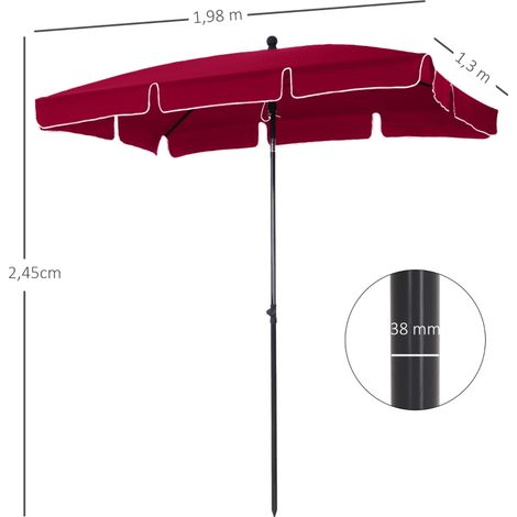Outsunny Parasol rectangulaire rouge 2x1,3m, inclinable alu métal (1/5)