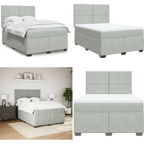 Sommier à lattes de lit et matelas Gris clair 140x190cm Velours - Lit Double - Lit Plateforme - Matelas À Ressorts Ensachés - Literie - Chambre À Coucher - Home & Living