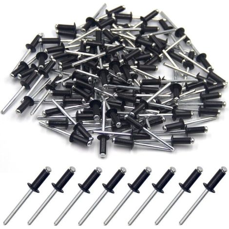 100 rivets aveugles en aluminium 4,8 x 12 mm, rivets à extrémité ouverte, rivets pop, 100 pièces (noir)