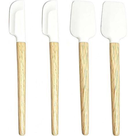 4er Set Silikonspatel mit Holzgriff, schmal & breit, für Küche & Backen