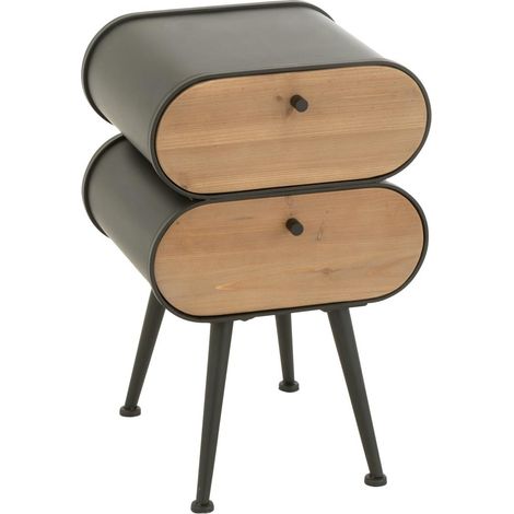 Table de Chevet 2 Tiroirs "Courchevel" 61cm Noir (1/5)