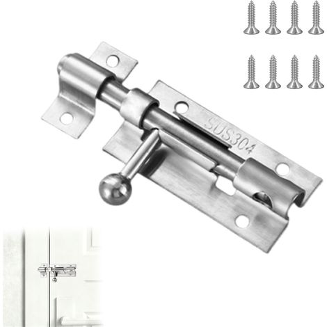 Verrou Porte Exterieur et Interieure en Acier Inoxydable 304, Serrure Portail Coulissant Robuste avec Vis, Targette de Securite pour Jardin, Cloture, Fenetre, Garage et Armoire, Argent, 9 Pieces (1/5)