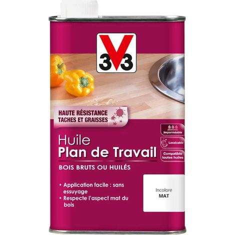 V33 – Huile pour bois incolore 0,5L – Haute résistance aux taches – Application facile sans essuyage – Protection durable pour plans de travail (1/2)