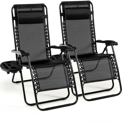 COSTWAY Set of 2 Folding Zero Gravity Chairs Outdoor Patio Recliners Removable Headrests (1/5)