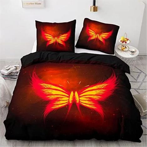 Parure de lit Housse de Couette en Microfibre Taies d'oreillers, 3D Imprimé Sets Housse de Couette Papillon Orange,220x240cm - DBV (1/4)
