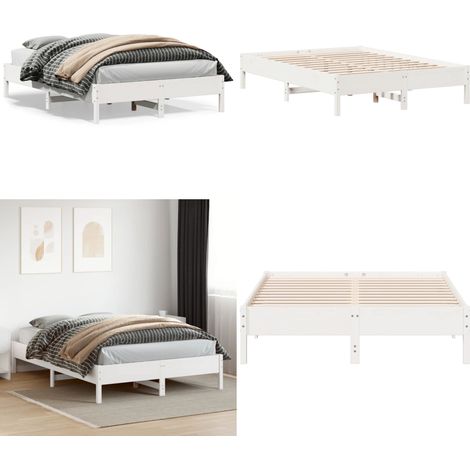 Massivholzbett ohne Matratze Weiß 160x200 Kiefernholz - Holzbett - Kiefernholzbett - Doppelbett - Weißes Bett - Boxspringbetten - Home & Living (1/5)