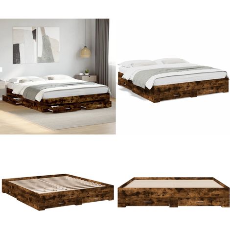Bettgestell mit Schubladen Räuchereiche 180x200cm Holzwerkstoff - Bettesrahmen - Doppelbett - Holzbettrahmen - Holzlattenrost - Schrankbett - Home & Living (1/5)