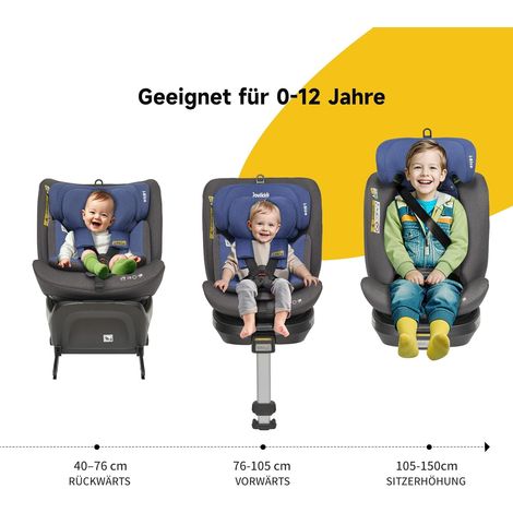 Siège auto pivotant 360° Jovikids, ISOFIX, i-Size 40-150 cm (naissance-12 ans), dos route inclinable, capote démontable, homologué ECE R129, bleu. (1/5)