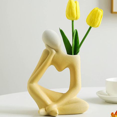 Vases en céramique créatifs-Le motif Penseur (jaune abricot) (1/5)
