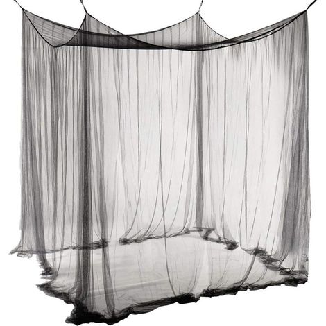 Moustiquaire de Lit, Moustiquaire Baldaquin pour Lit Double, Moustiquaire à Quatre Portes, Grande Moustiquaire Simple en Polyester pour Le Voyage et la Maison, Noir,190cm(W)x210cm(L)x240cm(H) (1/5)