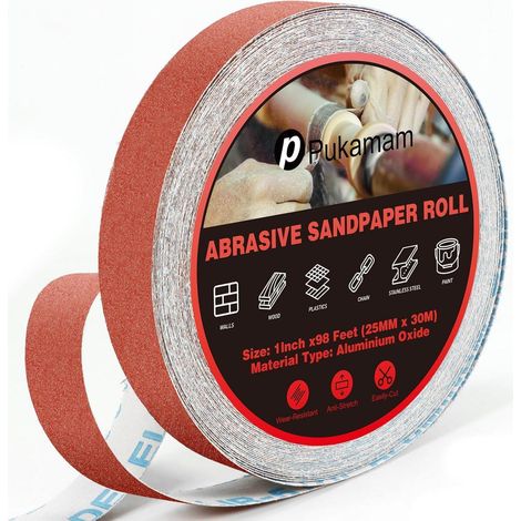Rouleau de papier abrasif P150 25mm x 30m, usage humide et sec, aluminium oxyde (1/5)