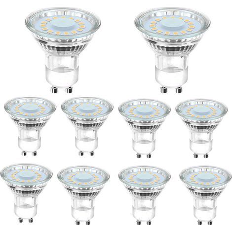 10 ampoules LED GU10 équivalentes à une ampoule halogène de 50 W, 4 W, éclairage blanc lumière du jour 6500 K, faisceau coudé à 120°. (1/5)