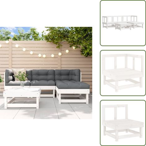 Madera de pino - vidaXL Juego de sofás de jardín 5 piezas madera maciza de pino blanco - Muebles de jardín modulares