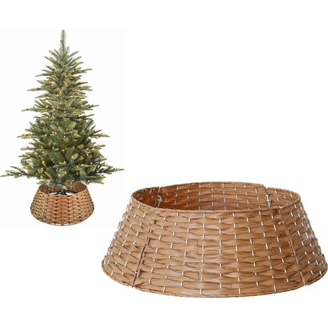 (SC) Jupe de sapin de Noël tissée, housse de support robuste et multifonctionnelle, décorations de Noël naturelles, décor rustique de ferme, facile à installer (1/5)