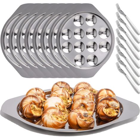 8 Pièces Assiette Escargot, 12 Trous Acier Inoxydable, Fourchettes Incluses, Table (1/5)