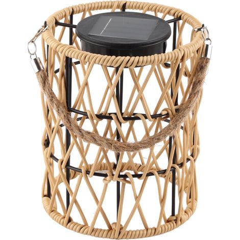 Lanterne solaire suspendue LED extérieur IP44 étanche, lanterne en rotin décoratif pour table patio jardin terrasse, lumière chaude (1/5)