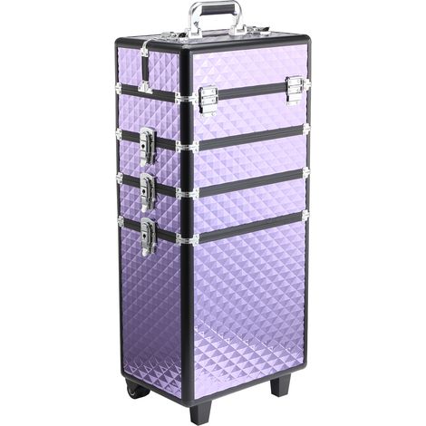 Maletín Maquillaje Professional Roulettes Asa Extensible Chariot Aluminium 33,5x23x76/95,5 cm Violeta