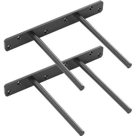 2 supports d'étagère, 20 cm, support mural, double en T, étagère invisible en bois pour fixation murale, noir, fer (1/5)