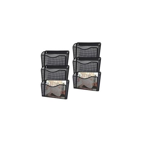 Lot de 6 organiseurs de dossiers suspendus en maille à une seule poche, porte-revues vertical, panier de fixation, porte-documents pour le bureau, la maison et l'école, noir (1/5)