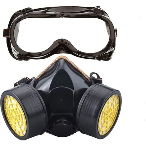 Masque Respiratoire, Kit Masque Protection Respiratoire Réutilisable, Anti Poussière, Anti Gaz Masque Chimique avec Lunettes de Protection pour Peinture Travaux, Bricolage Ponçage (1/5)