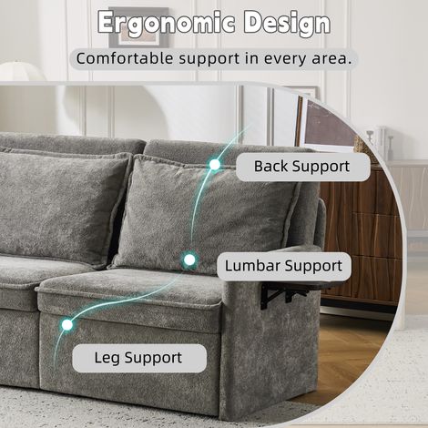 Canapé-lit convertible avec coussins et port USB, canapé 3 en 1 avec dossier réglable sur 5 positions, canapé-lit pliable avec rangement, chenille, gris (1/5)