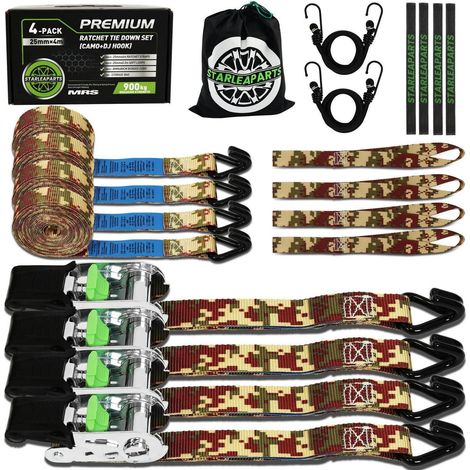 Spanngurte mit Ratsche 4er Set 25mm x 4m, 900kg Bruchlast, Camouflage (1/5)