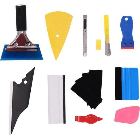 Kit d'outils 11 pièces pour la pose de films teintés sur vitres de voiture : raclette, coupe-film et accessoires pour covering vinyle. (1/2)