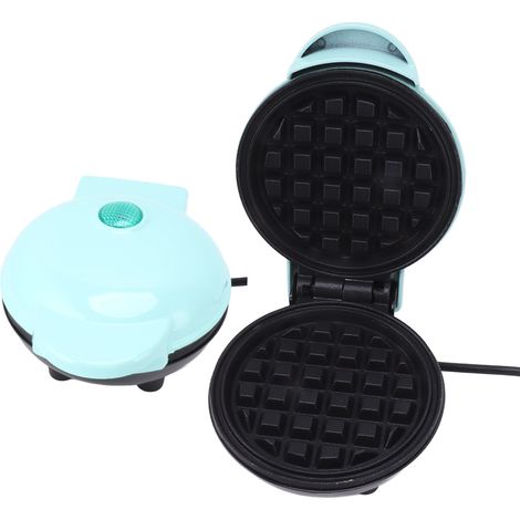 Mini gaufrier antiadhésif double face rond multifonctionnel pour petits-déjeuners, toasts et sandwichs, prise ronde BRA 110 V bleu
