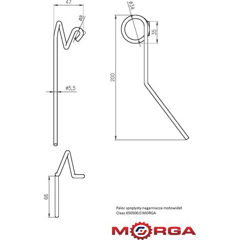 Einzelner Federzinken für die Spule der MORGA Claas 650500.0 Spule, Durchmesser 5,5 mm, L-200 mm, pulverbeschichtet (1/5)