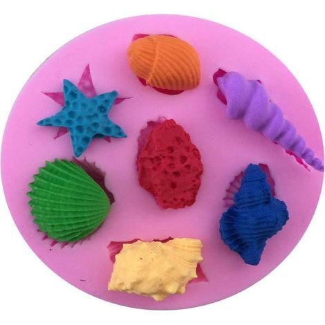 Moule en silicone 3D pour la décoration de gâteaux en fondant, motif coquillages et plage. (1/3)