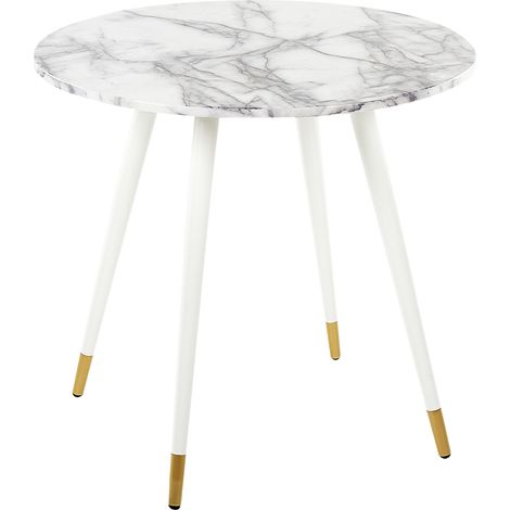 Mesa de comedor blanco dorado 80 cm mdf mármol patas metal Gutiere (1/5)