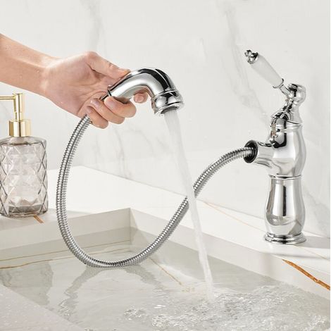 360° Robinet Lavabo Rétro, Pivotant à Robinet Salle de Bain avec Eau Froide & Chaude Disponible, Monocommande Mitigeur Lavabo en Laiton pour Lavabo (1/5)