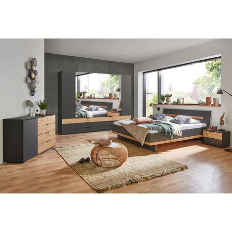 Schlafzimmer Komplett Set GRANADA-43 mit Bett 180x200cm und 6-trg. Kleiderschrank in graphit mit Artisan Eiche Nb. (1/5)